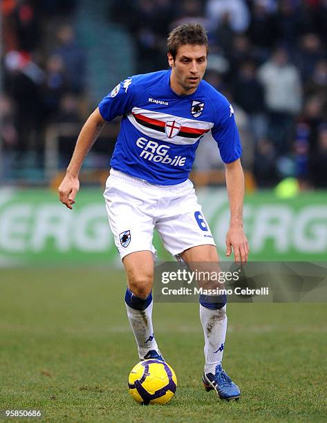 Stefano Lucchini of UC Sampdoria in action during the Serie A match between UC Sampdoria and Catania Calcio at Stadio Luigi Ferraris on January 17,...