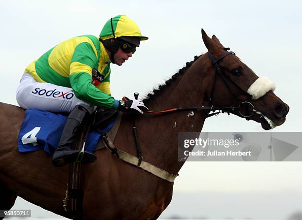 Mark Bradburne and Evella clear pull away from the last flight on the way to victory in The E.B.F. Mares' 'National Hunt' Novices' Hurdle Race run at...
