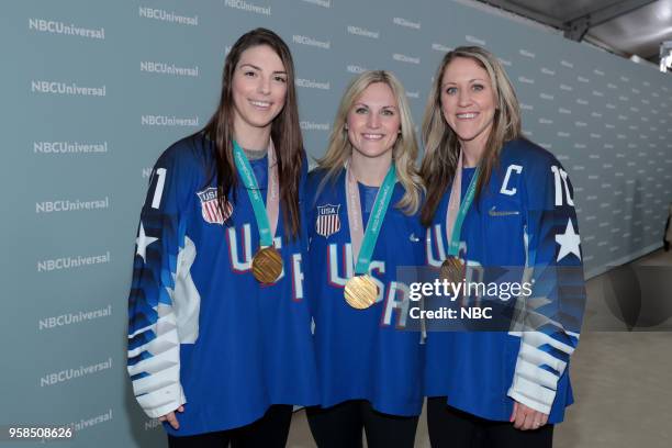 NBCUniversal Upfront in New York City on Monday, May 14, 2018 -- Red Carpet -- Pictured: Hilary Knight, Jocelyn Lamoureux, Meghan Duggan, "U.S....