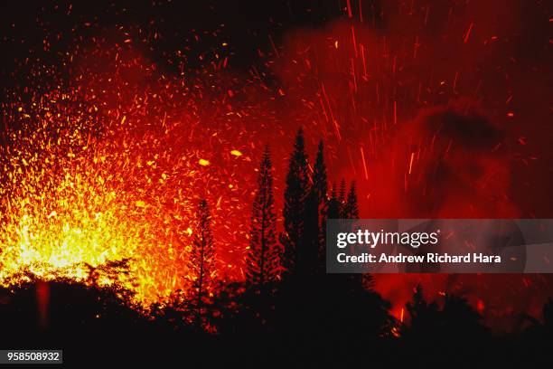 Lava and smoke explodes from Fissure 17 at Leilani Estates in the aftermath of eruptions from the Kilauea volcano on Hawaii's Big Island, on May 13,...