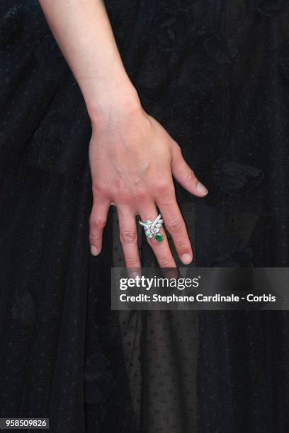 Michelle Rodriguez, fashion detail, attends the screening of "BlacKkKlansman" during the 71st annual Cannes Film Festival at Palais des Festivals on...