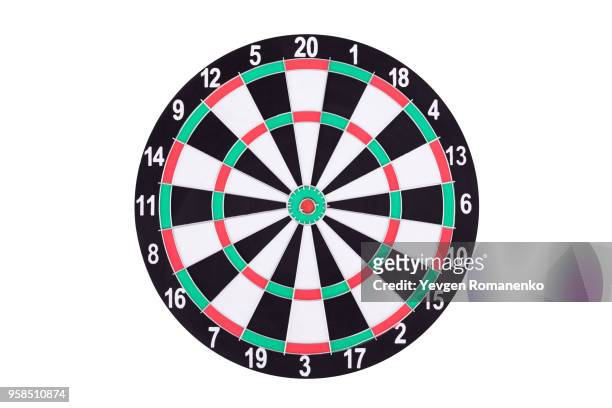 darts board isolated on white background. new dartboard for darts game. - dart board stock-fotos und bilder