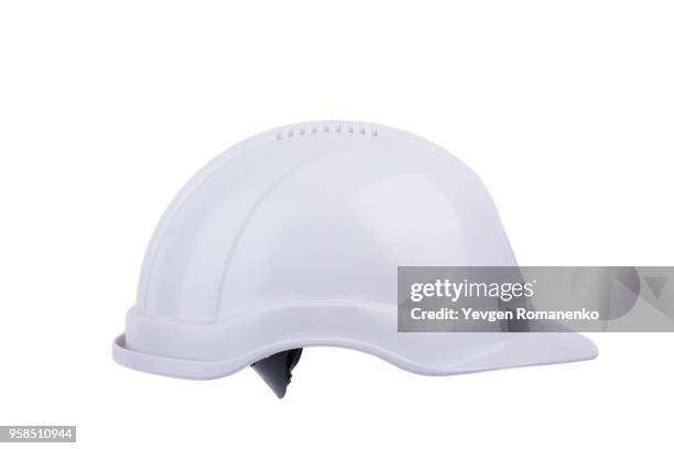 white plastic safety helmet, isolated on white background - hard hat white background ストックフォトと画像