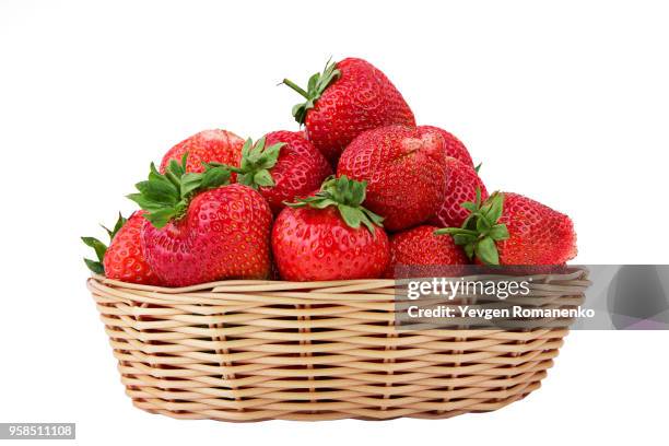 fresh strawberry in wooden wicker isolated on white background - osier photos et images de collection