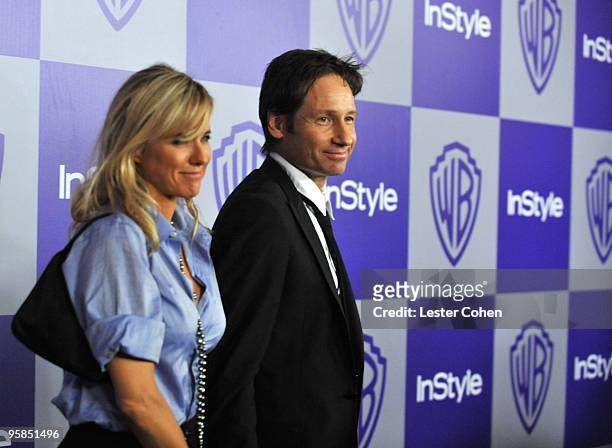 Actors Tea Leoni and David Duchovny attend the InStyle and Warner Bros. 67th Annual Golden Globes post party held at the Oasis Courtyard at The...