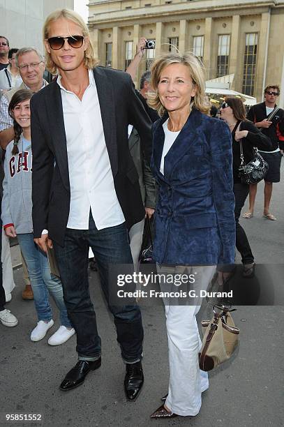 Claire Chazal and Arnaud Lemaire arrive to attend the Giorgio Armani Prive Fashion show as part of Paris Fashion Week Haute Couture A/W 2010 at...