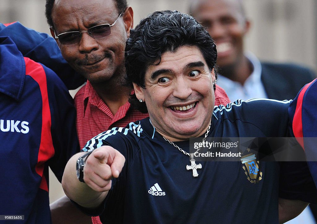 Diego Maradona Visits Football Clinic In Pretoria
