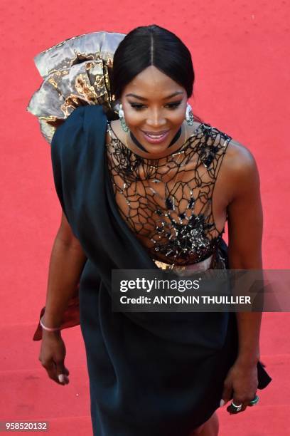 British model Naomi Campbell poses as she arrives on May 14, 2018 for the screening of the film "BlacKkKlansman" at the 71st edition of the Cannes...