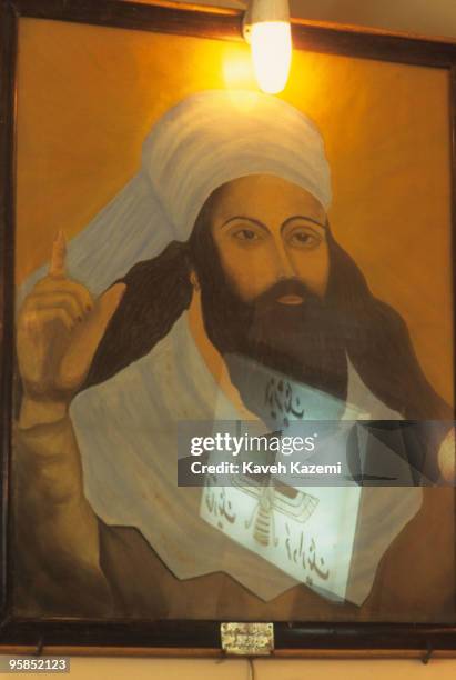 Portrait of ancient Persian poet and prophet Zarathustra or Zoroaster, founder of Zoroastrianism, in the fire temple at Sharifabad near Ardakan,...