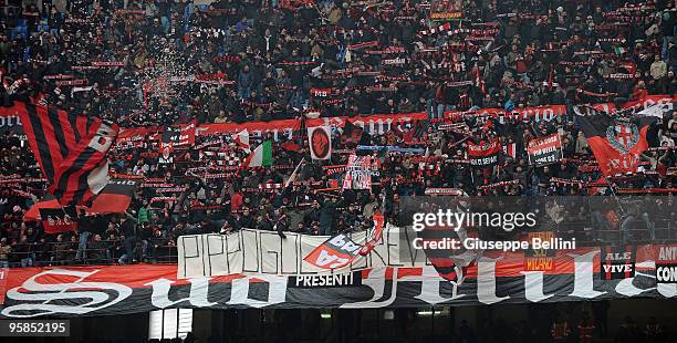The supporters of Milan before the Serie A match between Milan and Siena at Stadio Giuseppe Meazza on January 17, 2010 in Milan, Italy.