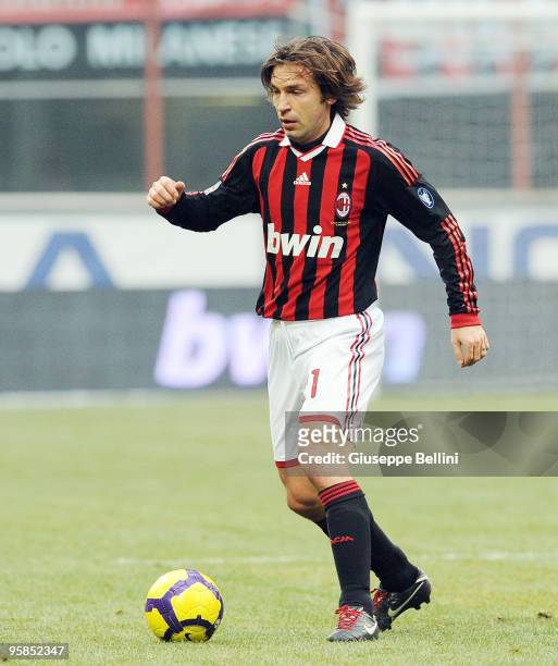 Andrea Pirlo of Milan in action during the Serie A match between Milan and Siena at Stadio Giuseppe Meazza on January 17, 2010 in Milan, Italy.