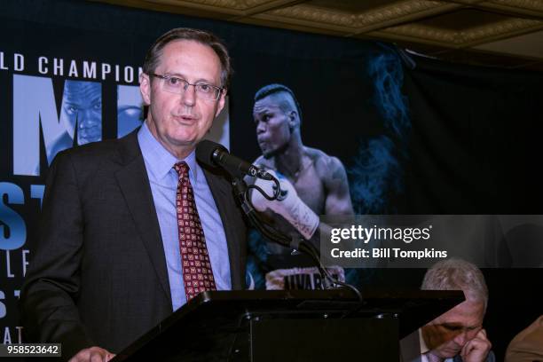 Bernie Dillon, Vice President of Hard Rock Hotel & Casino Atlantic City, speaks during the Press Conference announcing the upcoming Light Heavyweight...