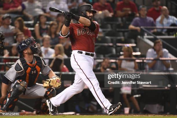 Alex Avila of the Arizona Diamondbacks swings at a pitch in the fifth inning of the MLB game against the Houston Astros at Chase Field on May 6, 2018...