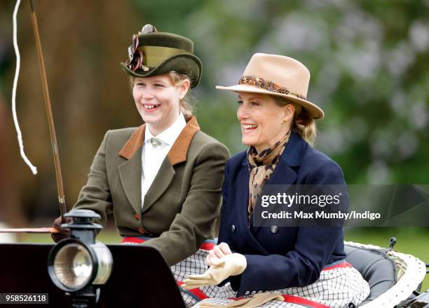 Lady Louise Windsor and Sophie, Countess of Wessex seen carriage driving as they take part in The Champagne Laurent-Perrier Meet of the British...