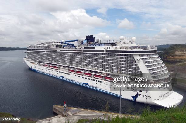 View of a cruise ship crossing the Panama Canal in the Agua Clara locks in Colon 80 km northwest from Panama City. - The Norwegian Cruise Line's...