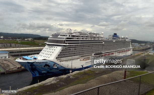 View of a cruise ship crossing the Panama Canal in the Agua Clara locks in Colon 80 km northwest from Panama City. - The Norwegian Cruise Line's...