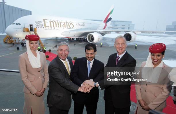John Leahy, Chief Operating Officer Airbus, Adel Al Redha, Executive Vice President Emirates Engineering and Operations and Tom Enders, Airbus CEO,...
