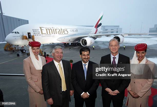 John Leahy, Chief Operating Officer Airbus, Adel Al Redha, Executive Vice President Emirates Engineering and Operations and Tom Enders, Airbus CEO,...