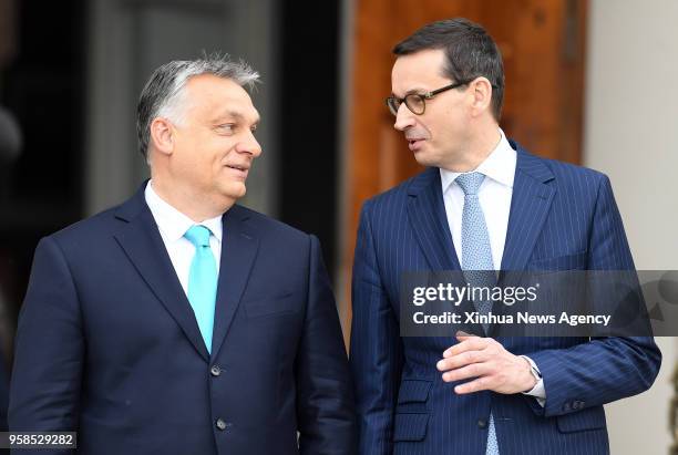 May 14, 2018 -- Polish Prime Minister Mateusz Morawiecki meets visiting Hungarian Prime Minister Viktor Orban in Warsaw, Poland on May 14, 2018.