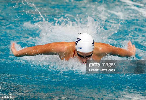 Katie Hoff swims in the Women's 100 Butterfly Prelim during the Long Beach Grand Prix on January 18, 2010 in Long Beach, California.