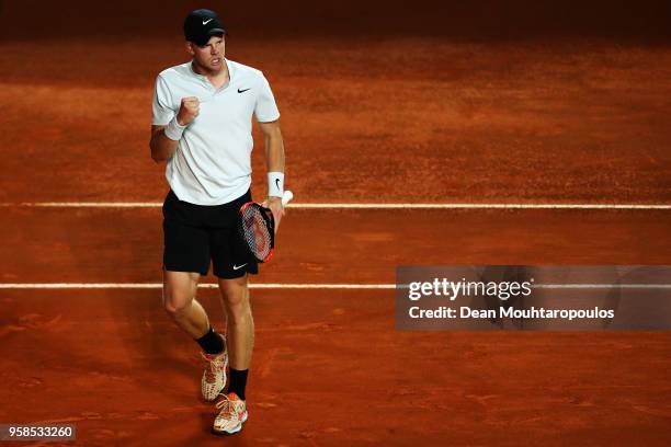 Kyle Edmund of Great Britain celebrates a point against Malek Jaziri of Tunisia during day two of the Internazionali BNL d'Italia 2018 tennis at Foro...