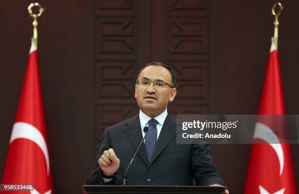 Turkish Deputy Prime Minister and government spokesperson Bekir Bozdag speaks during a press conference after the cabinet meeting in Ankara, Turkey...