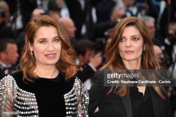 Emmanuelle Devos and Chiara Mastroianni attend the screening of "BlacKkKlansman" during the 71st annual Cannes Film Festival at Palais des Festivals...