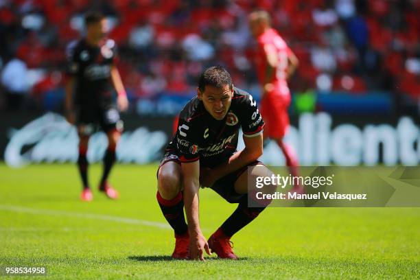 Pablo Aguilar of Tijuana reacts during the semifinals second leg match between Toluca and Tijuana as part of the Torneo Clausura 2018 Liga MX at...