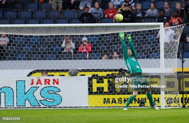 Andreas Andersson of Ostersunds FK makes a save during the Allsvenskan match between AIK and Ostersunds FK at Friends Arena on May 14, 2018 in...