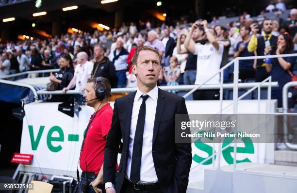 Graham Potter, head coach of Ostersunds FK during the Allsvenskan match between AIK and Ostersunds FK at Friends Arena on May 14, 2018 in Stockholm,...