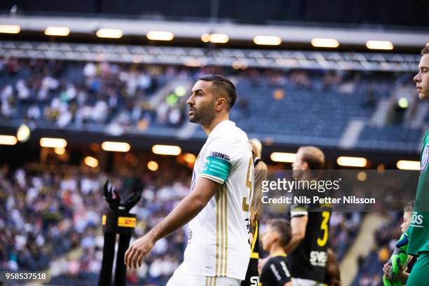 Saman Ghoddos of Ostersunds FK walks on to the pitch during the Allsvenskan match between AIK and Ostersunds FK at Friends Arena on May 14, 2018 in...