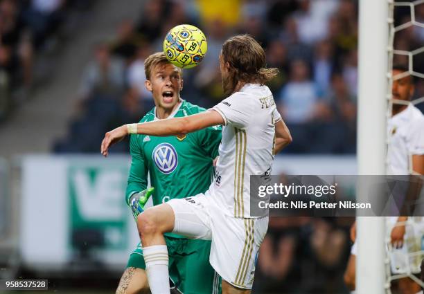 Andreas Andersson of Ostersunds FK makes a save during the Allsvenskan match between AIK and Ostersunds FK at Friends Arena on May 14, 2018 in...