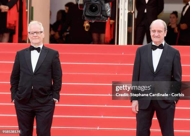 Thierry Fremaux and Pierre Lescure attend the screening of "BlacKkKlansman" during the 71st annual Cannes Film Festival at Palais des Festivals on...