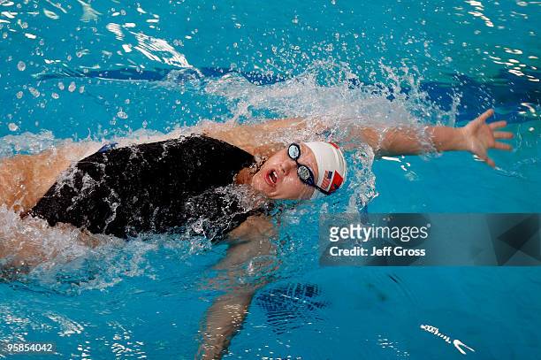 Margaret Hoelzer swims in the Women's 100 Backstroke Prelim during the Long Beach Grand Prix on January 18, 2010 in Long Beach, California.