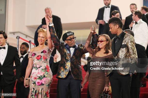Tonya Lewis Lee, Spike Lee, Satchel Lee and Jackson Lee depart the screening of "BlacKkKlansman" during the 71st annual Cannes Film Festival at...