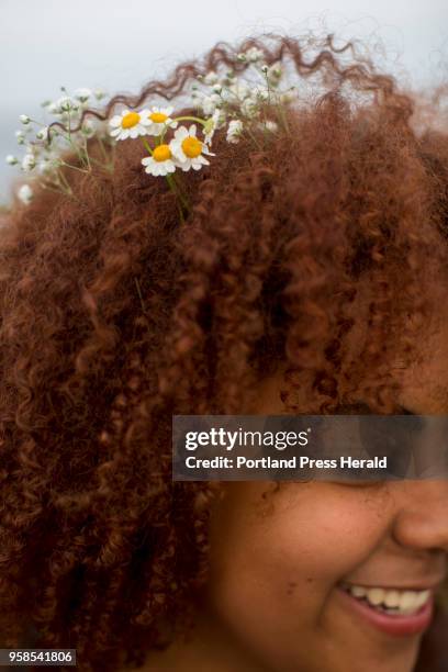 Casco Bay junior Sascha Drice decorated her hair with flowers for prom night.