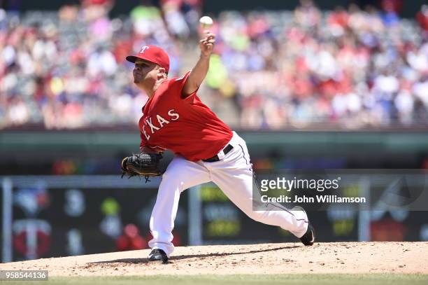 Starting pitcher Wandy Rodriguez of the Texas Rangers pitches against the Boston Red Sox at Globe Life Park in Arlington on Sunday, May 31, 2015 in...