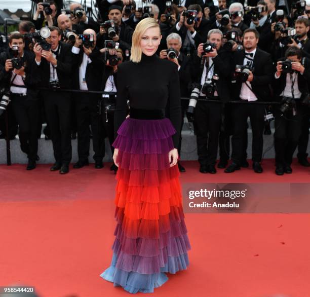 Jury president Australian actress Cate Blanchett arrives for the screening of the film 'BlacKkKlansman' at the 71st Cannes Film Festival in Cannes,...