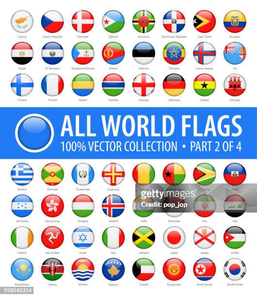 world flags - vector round glossy icons - part 2 of 4 - national flag stock illustrations