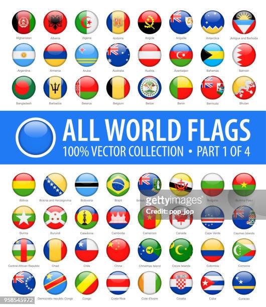 world flags - vector round glossy icons - part 1 of 4 - national flag stock illustrations