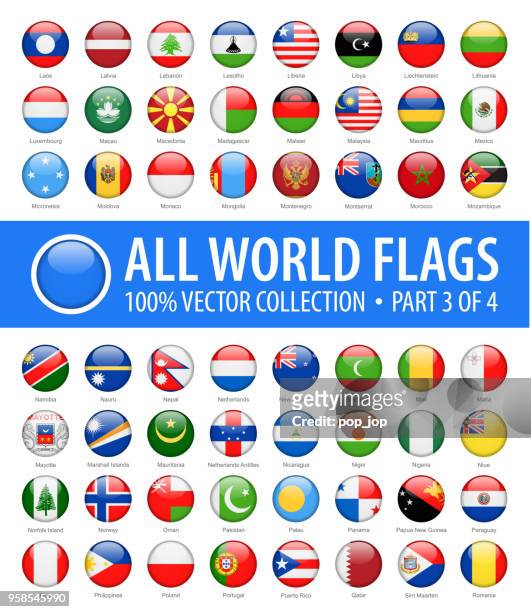 world flags - vector round glossy icons - part 3 of 4 - national flag stock illustrations