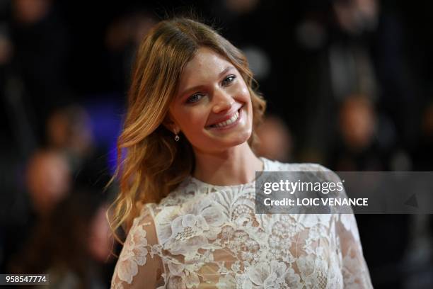 French model Constance Jablonski poses as she arrives on May 14, 2018 for the screening of the film "The House that Jack Built" at the 71st edition...