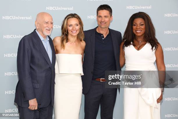 Dominic Chianese, Michaela McManus, Warren Christie, and Lorraine Toussaint attend the 2018 NBCUniversal Upfront Presentation at Rockefeller Center...