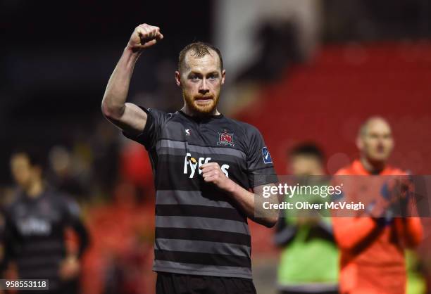 Derry , Ireland - 14 May 2018; Chris Sheilds of Dundalk celebrates after the SSE Airtricity League Premier Division match between Derry City and...