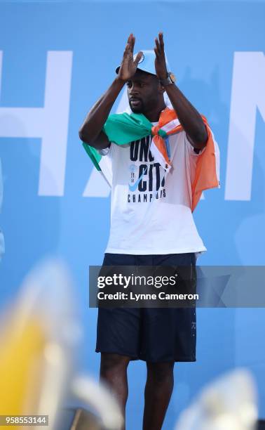 Yaya Toure of Manchester City during the Manchester City Trophy Parade in Manchester city centre on May 14, 2018 in Manchester, England.