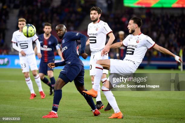 Lassana Diarra of Paris Saint Germain during the French League 1 match between Paris Saint Germain v Rennes at the Parc des Princes on May 12, 2018...
