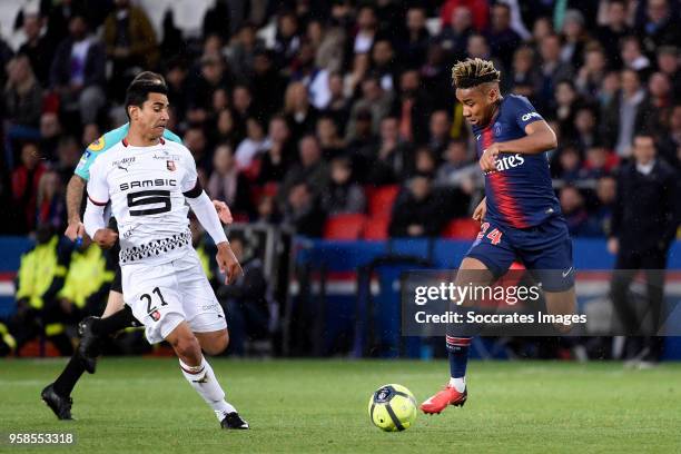 Benjamin Andre of Stade Rennes, Christopher Nkunku of Paris Saint Germain during the French League 1 match between Paris Saint Germain v Rennes at...