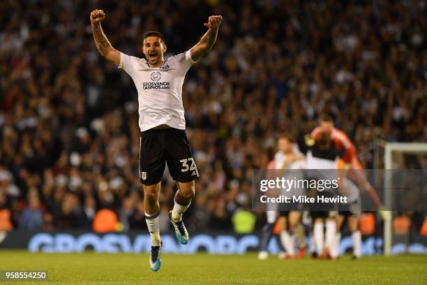 Aleksandar Mitrovic of Fulham celebrates at the final whistle during the Sky Bet Championship Play Off Semi Final, second leg match between Fulham...