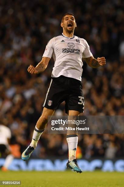 Aleksandar Mitrovic of Fulham celebrates at the final whistle during the Sky Bet Championship Play Off Semi Final, second leg match between Fulham...