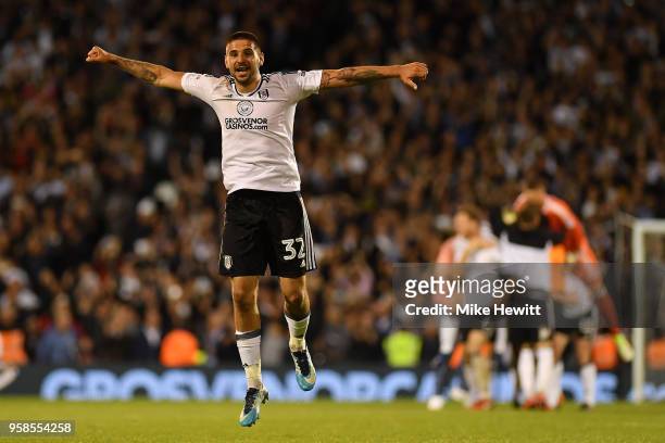 Aleksandar Mitrovic of Fulham celebrates at the final whistle during the Sky Bet Championship Play Off Semi Final, second leg match between Fulham...